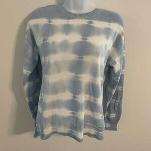 Design History women's crew neck tie dye knit pullover sweater M blue, EUC